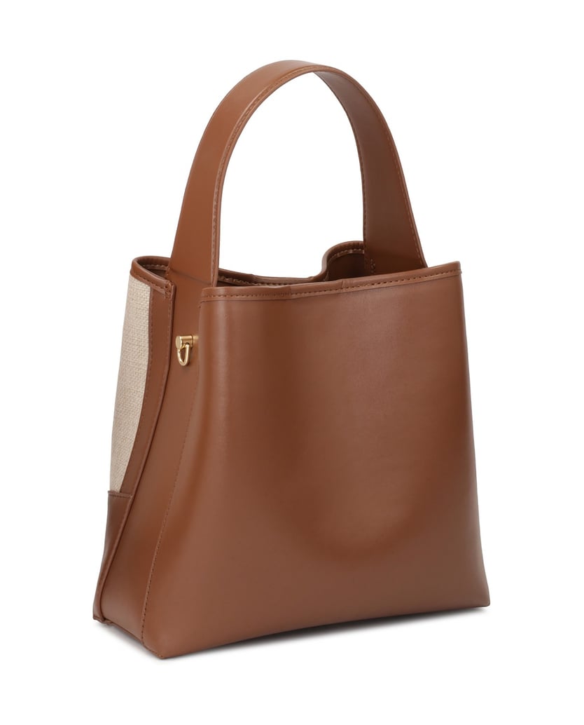 Kazar-Braune-Lederhandtasche-mit-Stoffeinsatz-braun