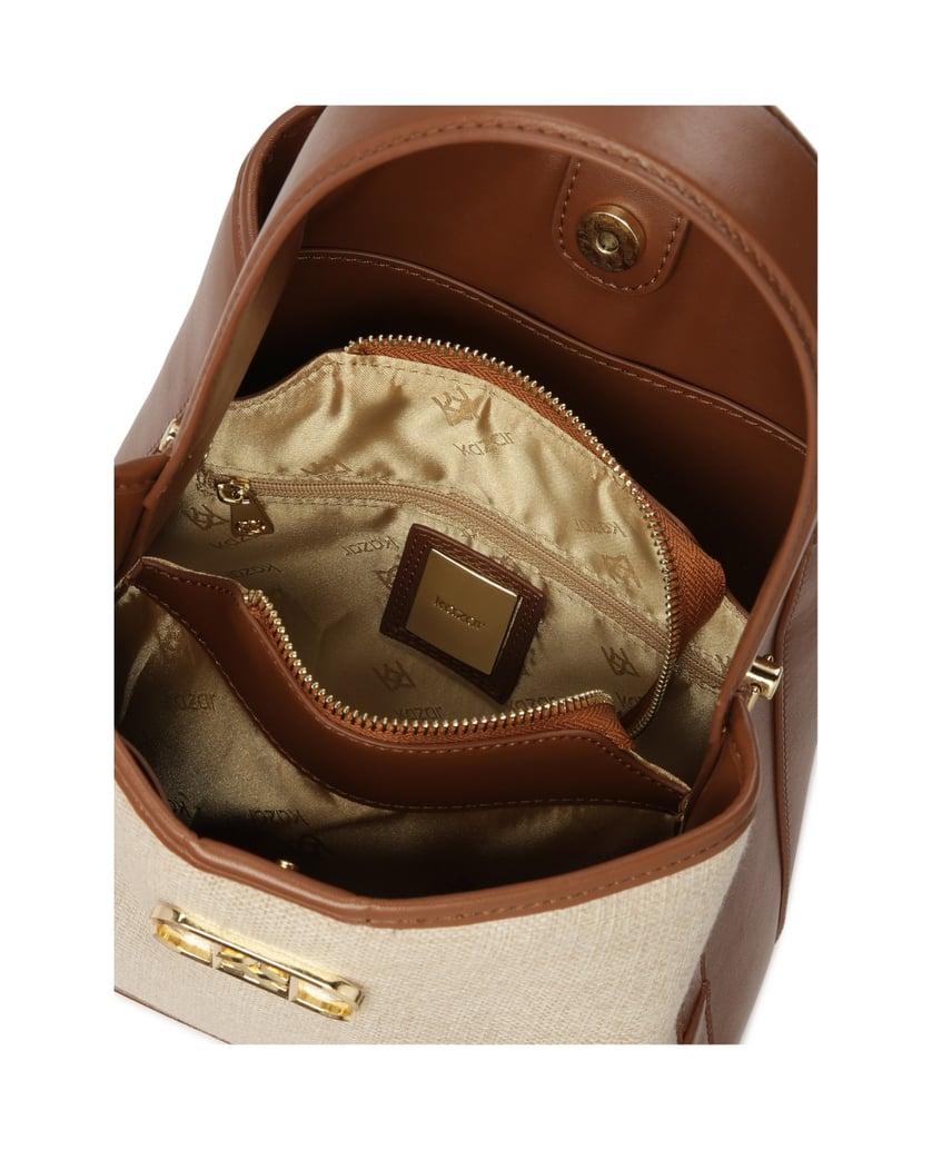 Kazar-Braune-Lederhandtasche-mit-Stoffeinsatz-braun