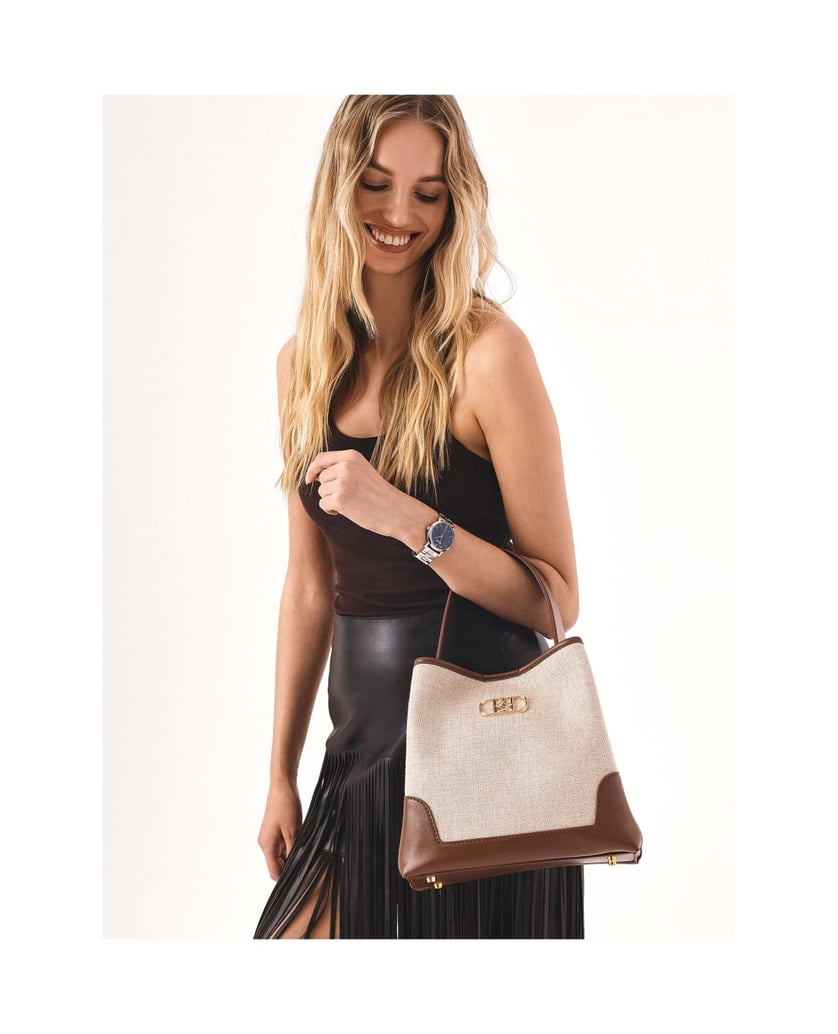 Kazar-Braune-Lederhandtasche-mit-Stoffeinsatz-braun