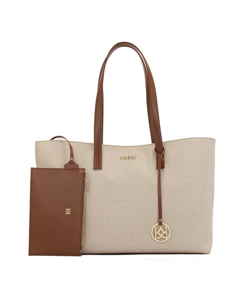 Kazar-Große-Handtasche-aus-Canvas-Stoff-und-Na-beige
