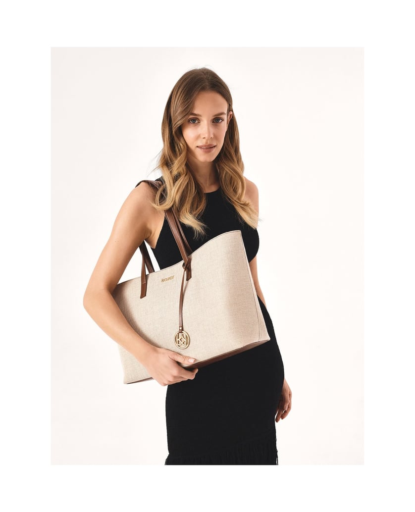 Kazar-Große-Handtasche-aus-Canvas-Stoff-und-Na-beige