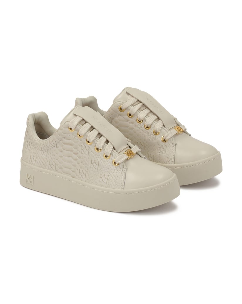 Kazar-Bequeme-Ledersneaker-mit-geprägtem-Muster-weiss