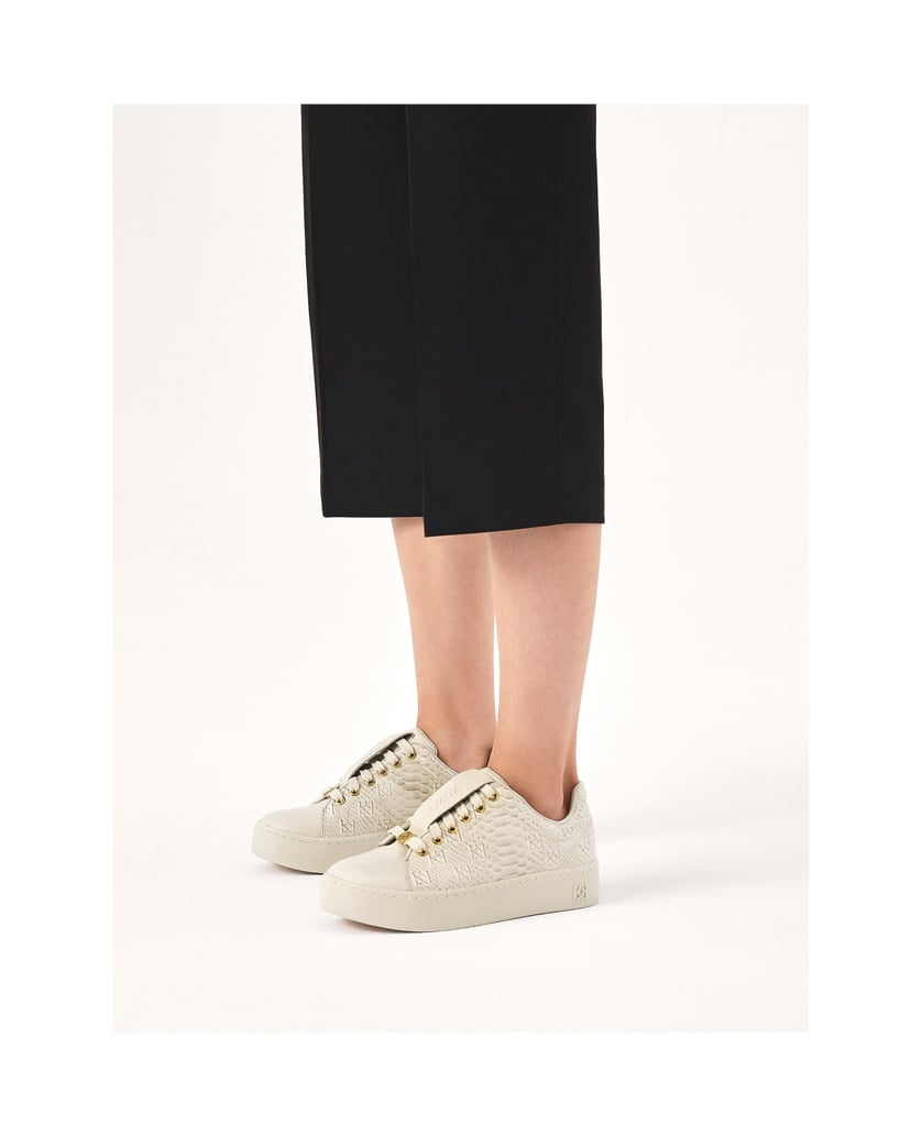 Kazar-Bequeme-Ledersneaker-mit-geprägtem-Muster-weiss