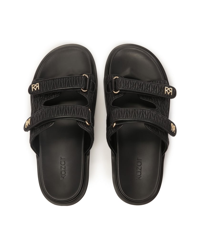 Kazar-Schwarze-geprägte-Leder-Slides-auf-beque-schwarz