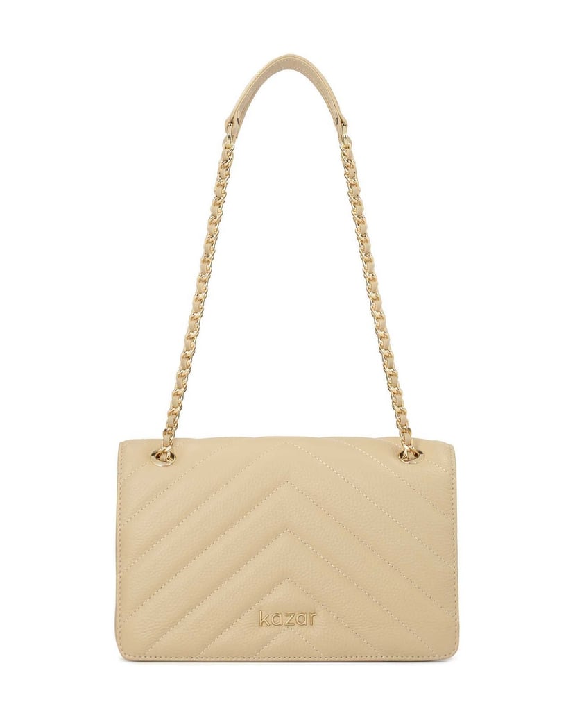 Kazar-Beigefarbene-Kettenhandtasche-mit-Ledere-beige