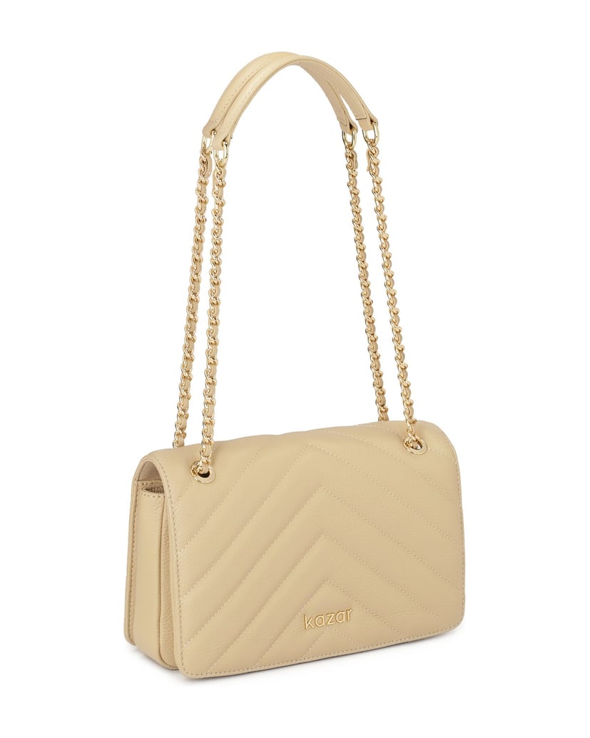 Kazar-Beigefarbene-Kettenhandtasche-mit-Ledere-beige