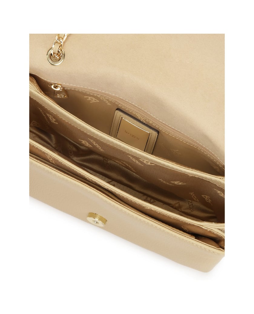 Kazar-Beigefarbene-Kettenhandtasche-mit-Ledere-beige