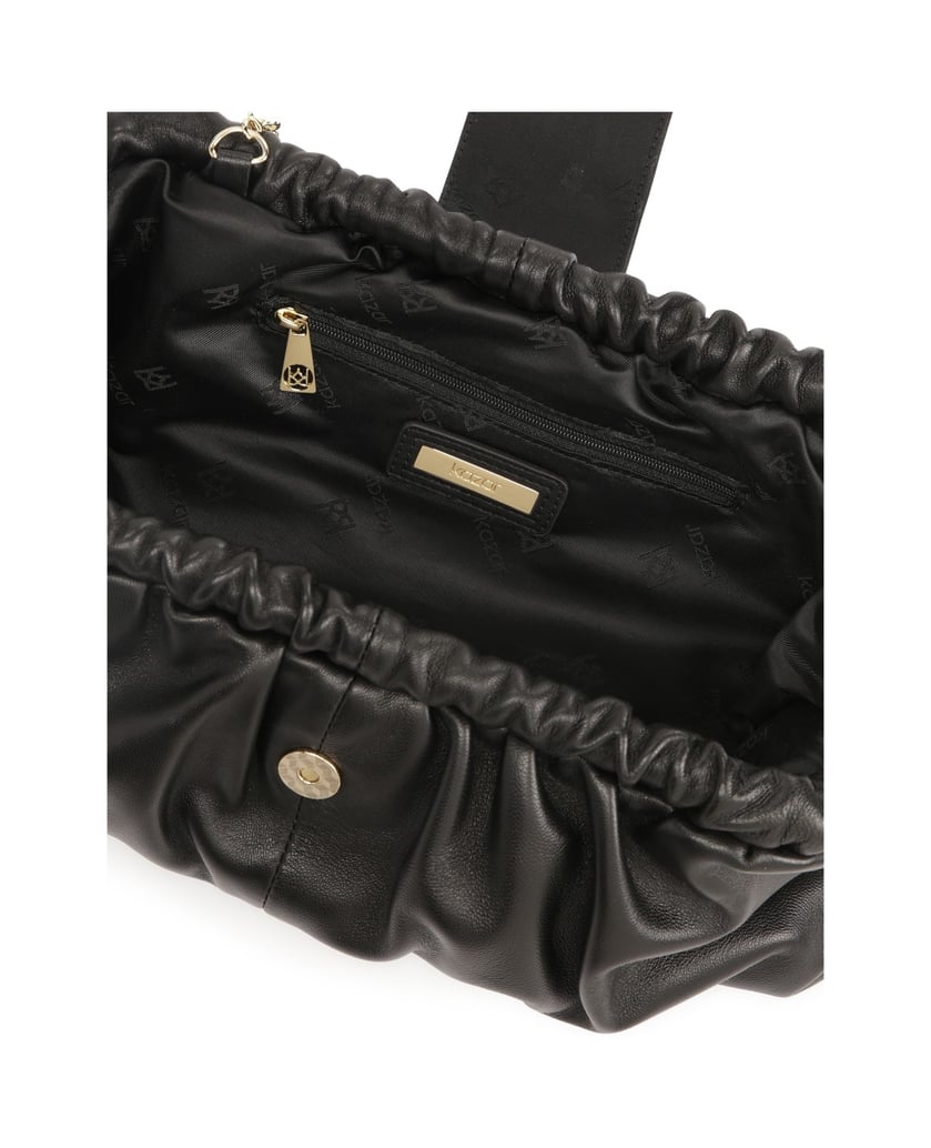 Kazar-Black-clutch-handbag-with-striking-logo-čierna
