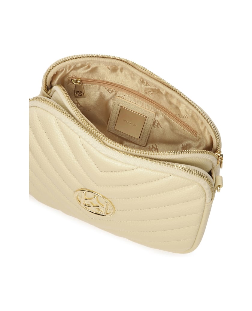 Kazar-Cremefarbene-Umhängetasche-mit-großem-KA-weiss