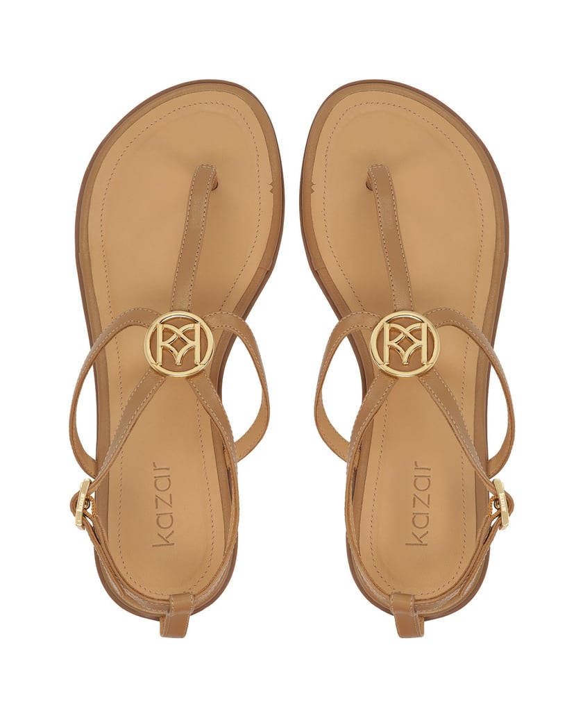 Kazar-Hellbraune-Flip-Flop-Sandalen-mit-Monogr-camel