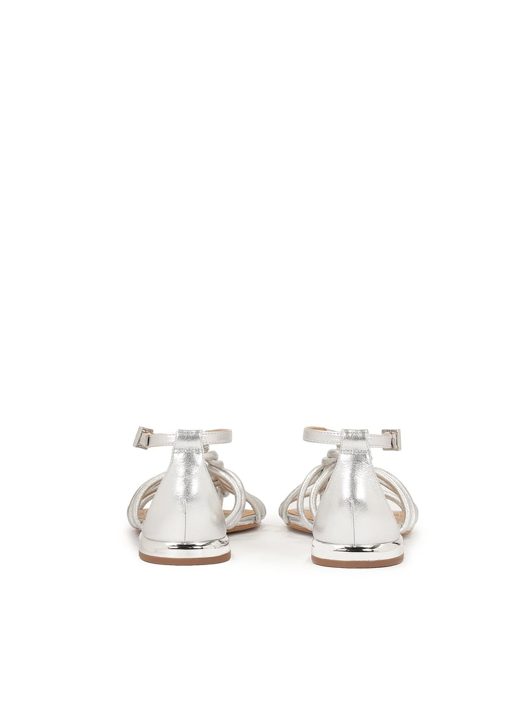 Kazar-Silberne-flache-Sandalen-mit-geflochtene