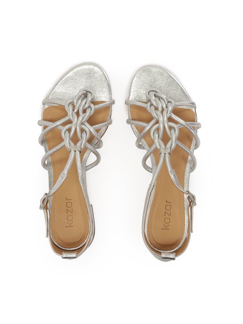 Kazar-Silberne-flache-Sandalen-mit-geflochtene