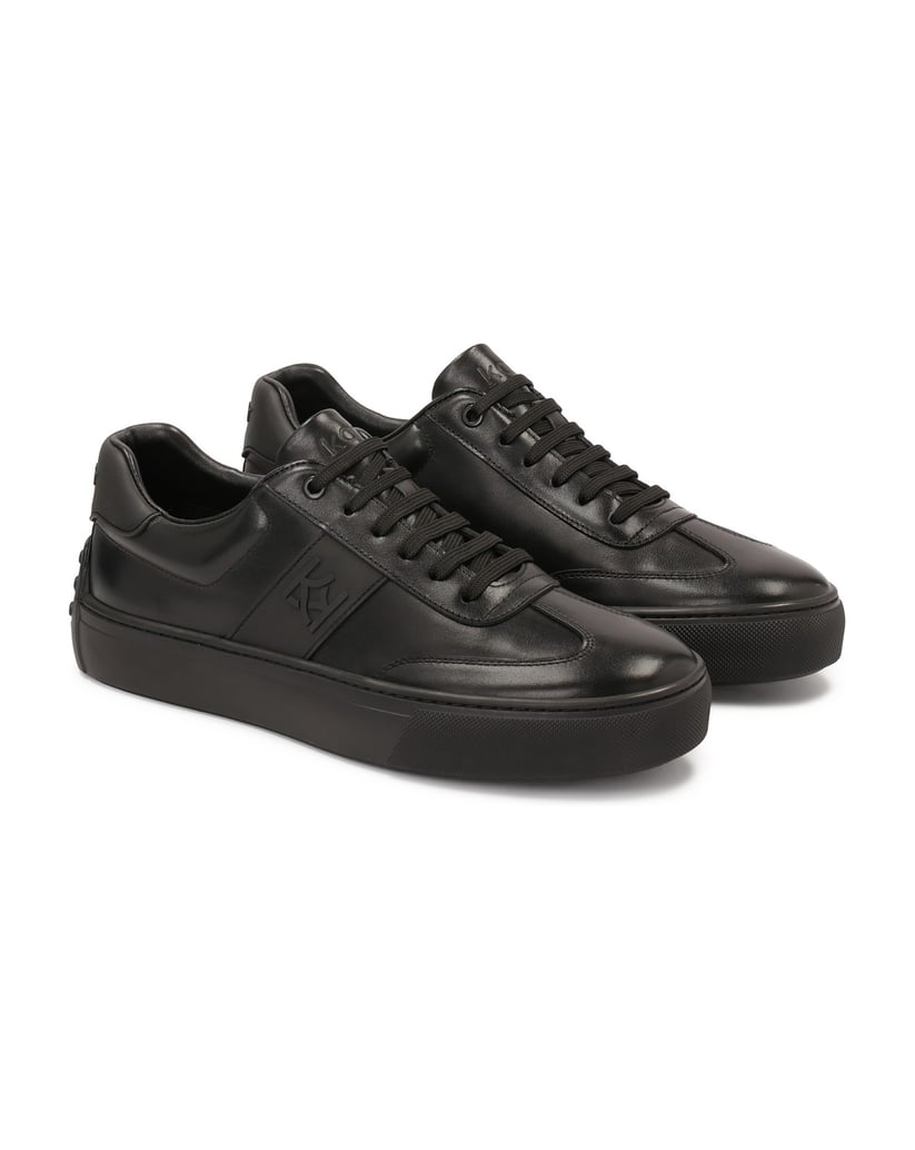 Kazar-Schwarze-Leder-Sneakers-mit-Gummi-an-der-Ferse-schwarz