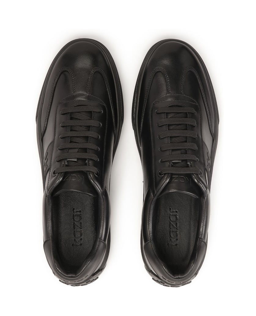 Kazar-Schwarze-Leder-Sneakers-mit-Gummi-an-der-Ferse-schwarz