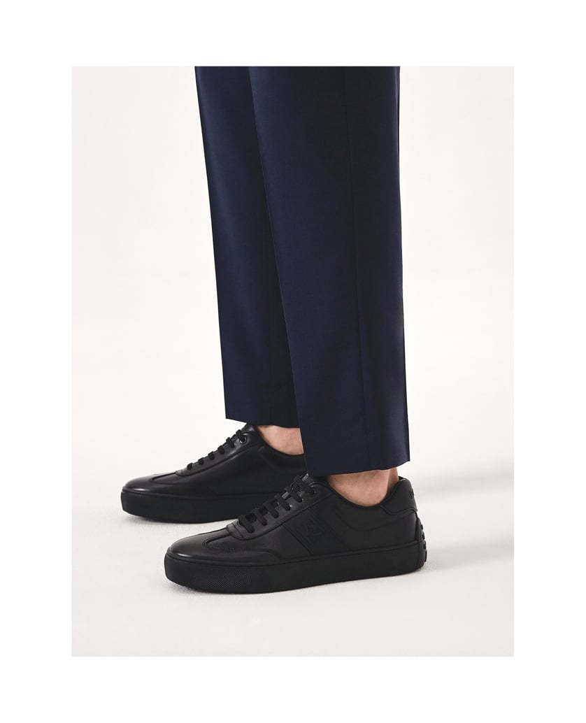 Kazar-Schwarze-Leder-Sneakers-mit-Gummi-an-der-Ferse-schwarz