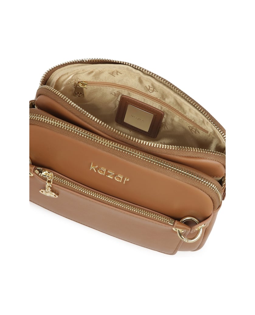 Kazar-Hellbraune-Lederhandtasche-mit-Riemen-camel