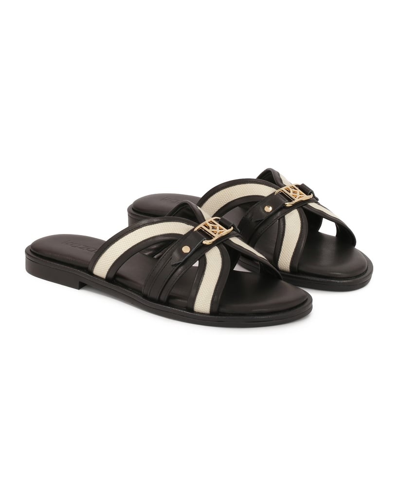 Kazar-Bequeme-Pantoletten-aus-Leder-und-Stoff-schwarz