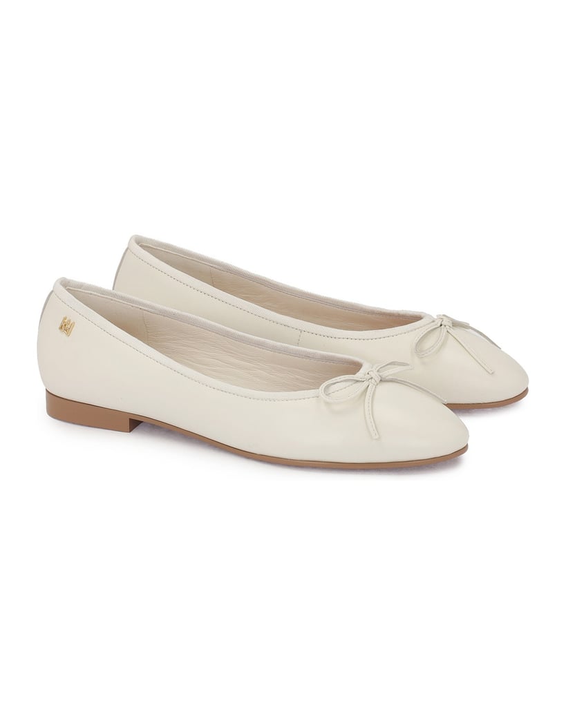 Kazar-Ballerinas-aus-weißem-Leder-mit-brauner-weiss