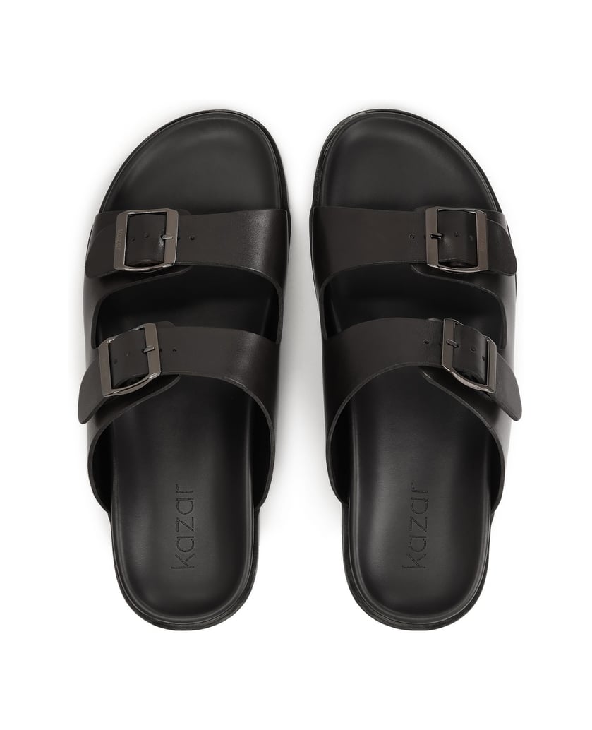 Kazar-Schwarze-Lederrutschen-mit-Schnallen-schwarz