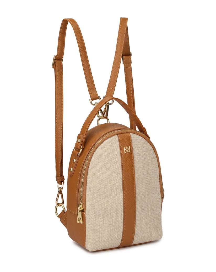 Kazar-Light-brown-leather-and-beige-fabric-backpack-velbloudí