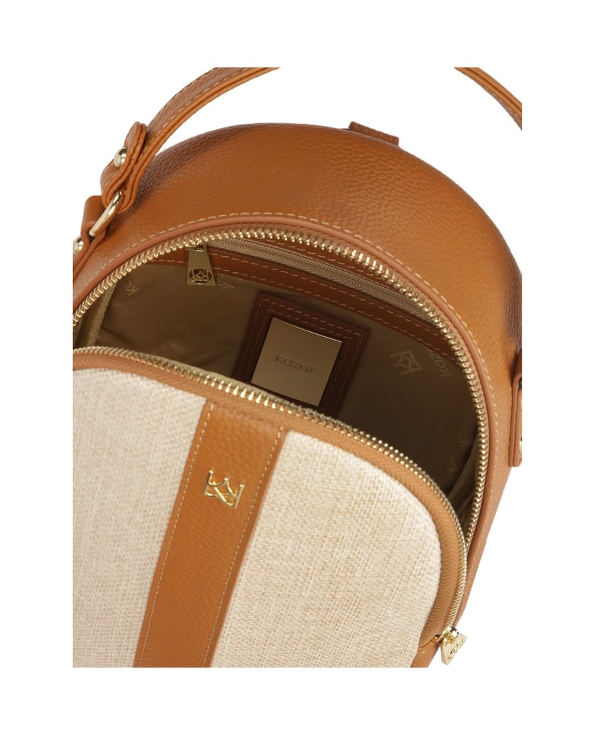 Kazar-Light-brown-leather-and-beige-fabric-backpack-velbloudí