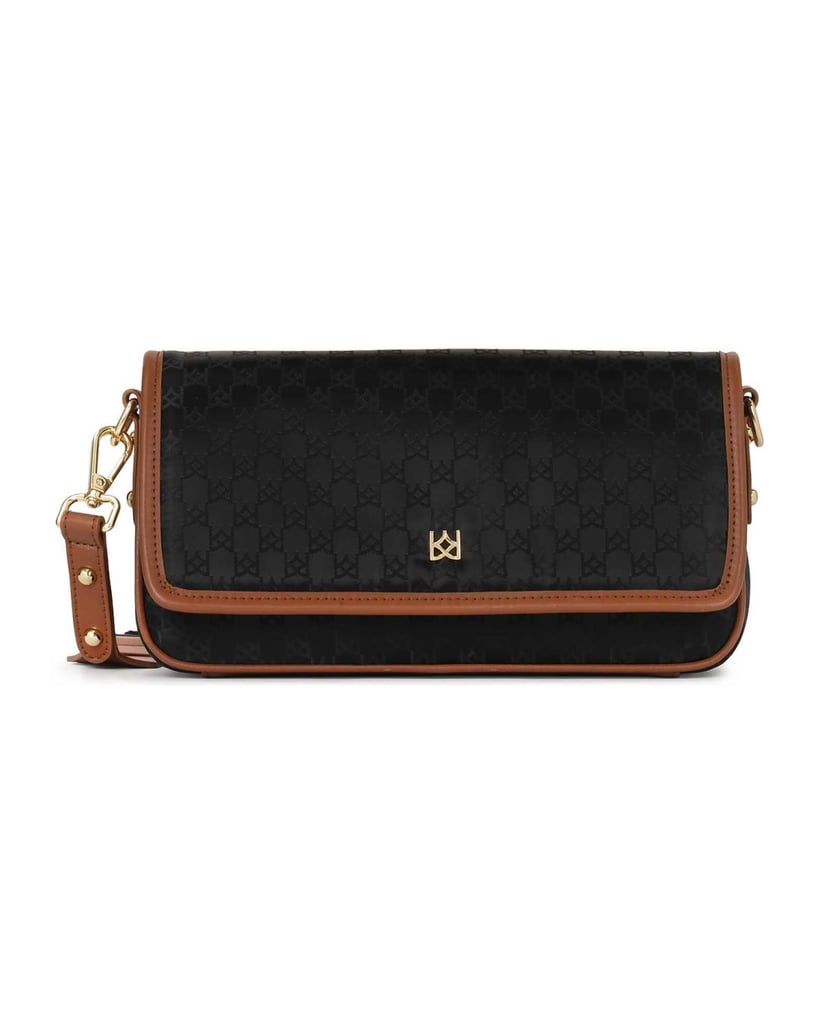 Kazar-Schwarze-und-braune-Handtasche-an-einem-Textilband-schwarz