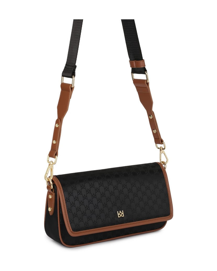 Kazar-Schwarze-und-braune-Handtasche-an-einem-Textilband-schwarz
