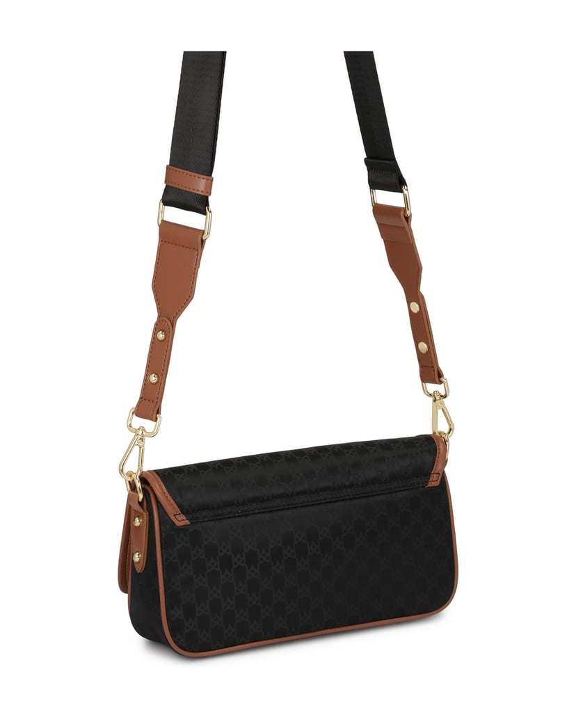 Kazar-Schwarze-und-braune-Handtasche-an-einem-Textilband-schwarz