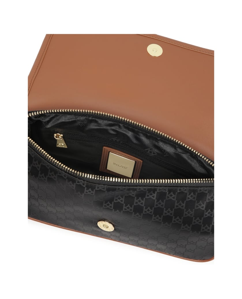 Kazar-Schwarze-und-braune-Handtasche-an-einem-Textilband-schwarz