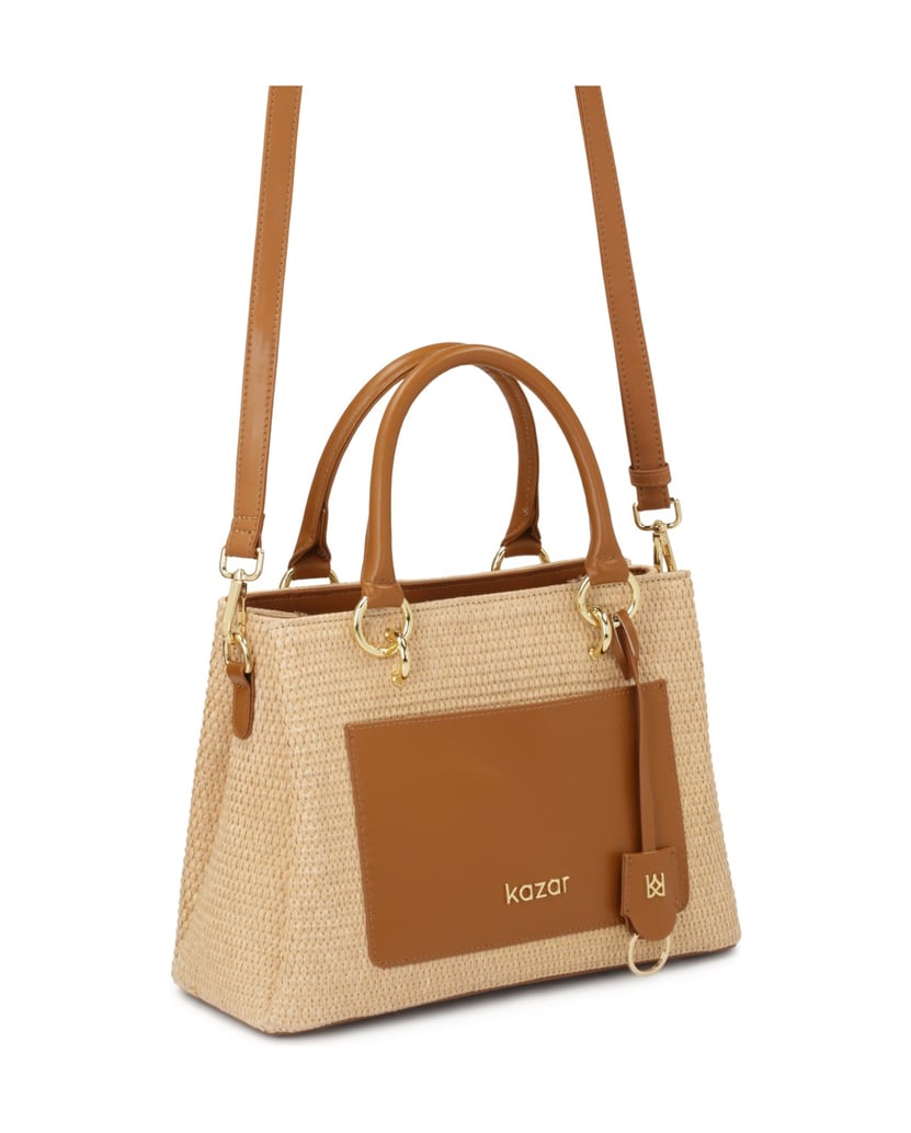 Kazar-Beigefarbene-Handtasche-mit-Flechtmuster-beige