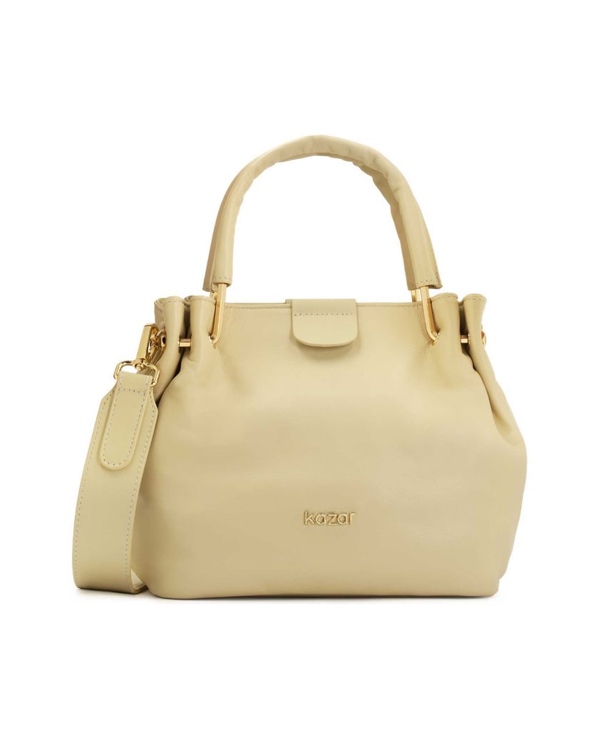 Kazar-Elegante-cremefarbene-Handtasche-mit-einer-Falte-an-den-Griffen-weiss