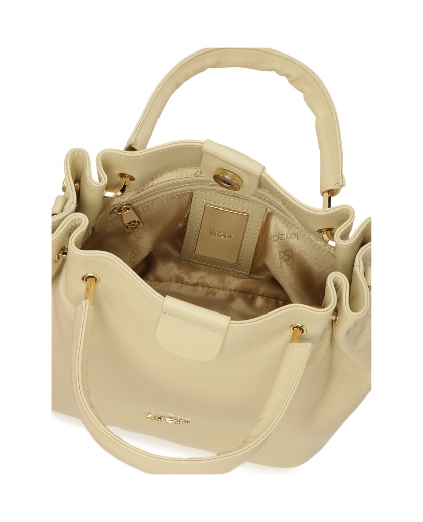 Kazar-Elegante-cremefarbene-Handtasche-mit-einer-Falte-an-den-Griffen-weiss