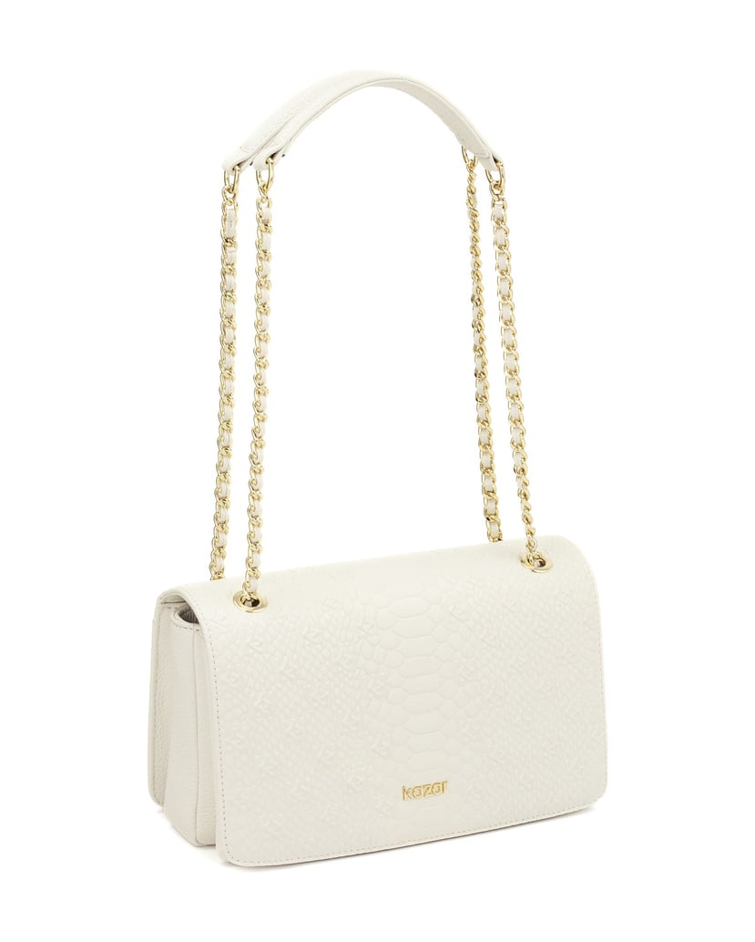 Kazar-White-leather-handbag-with-embossed-pattern-flap-biela