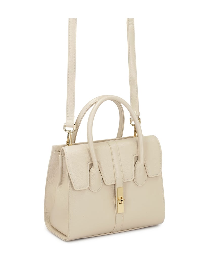 Kazar-Schicke-Lederhandtasche-mit-feiner-Klapp-weiss