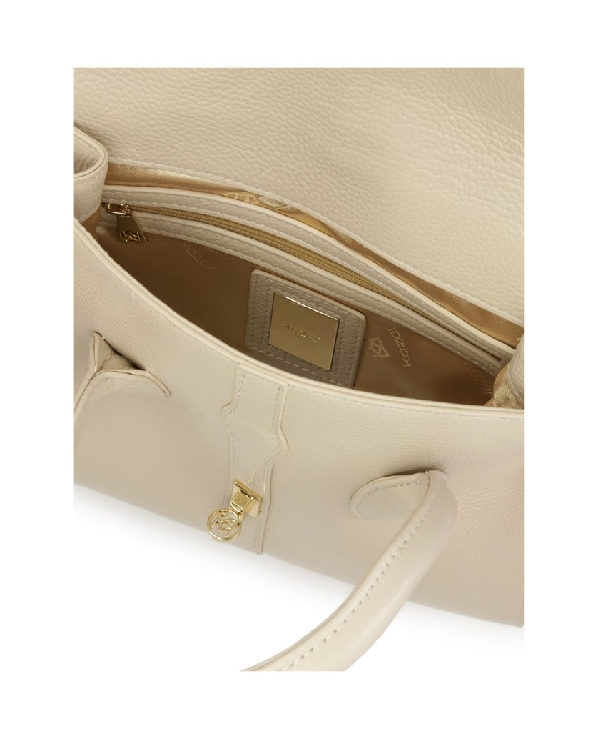 Kazar-Schicke-Lederhandtasche-mit-feiner-Klapp-weiss