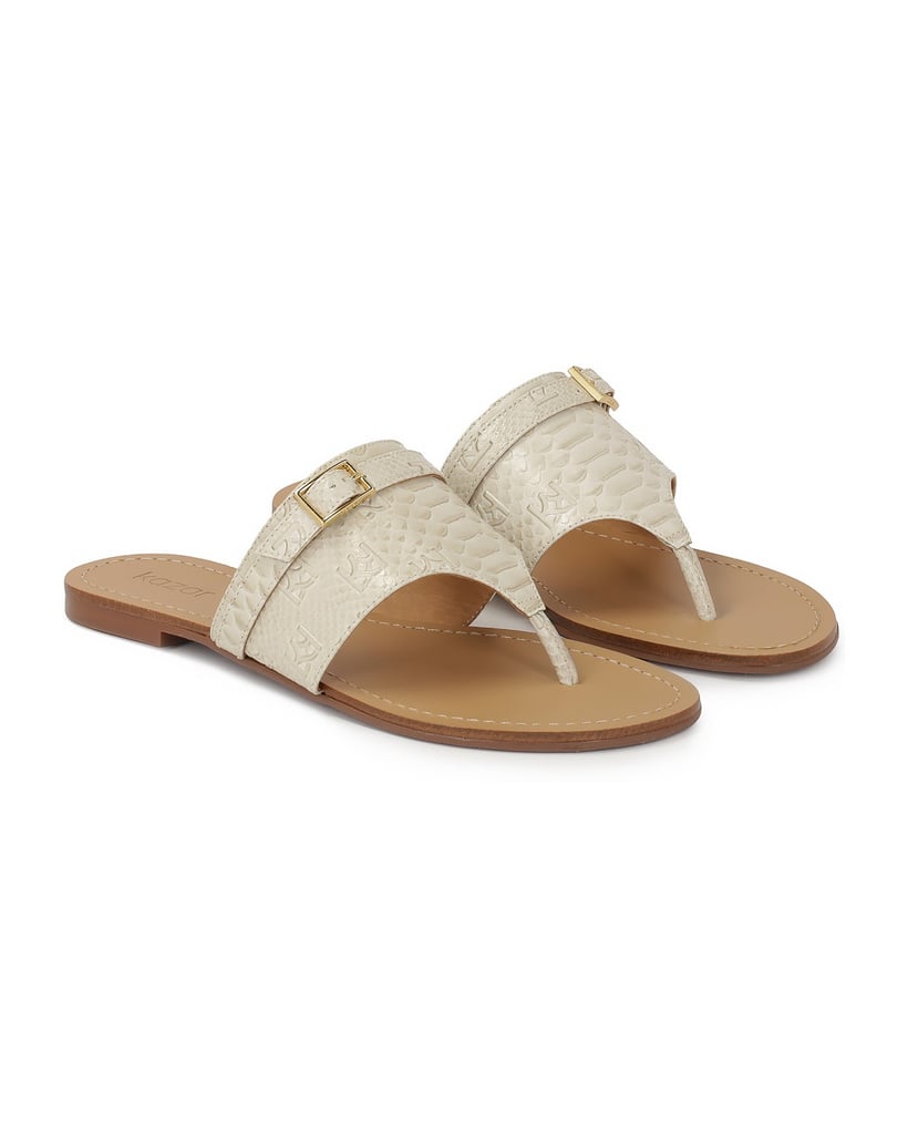 Kazar-Flache-Flip-Flops-aus-geprägtem-Leder-weiss