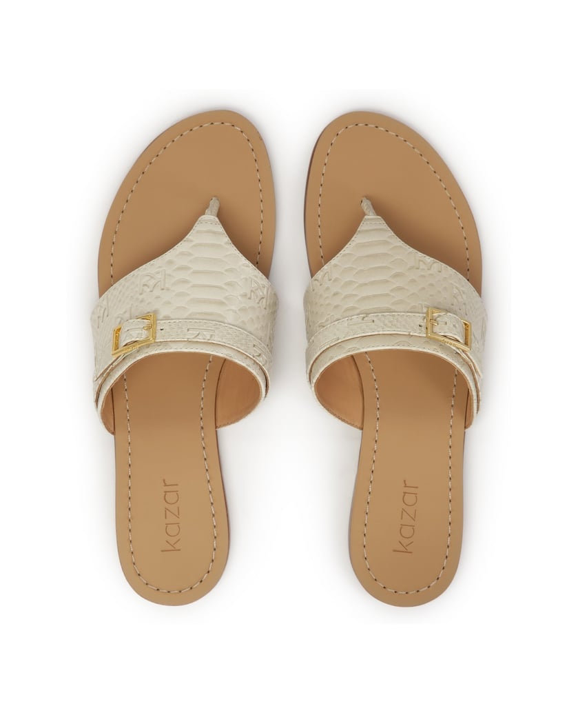 Kazar-Flache-Flip-Flops-aus-geprägtem-Leder-weiss