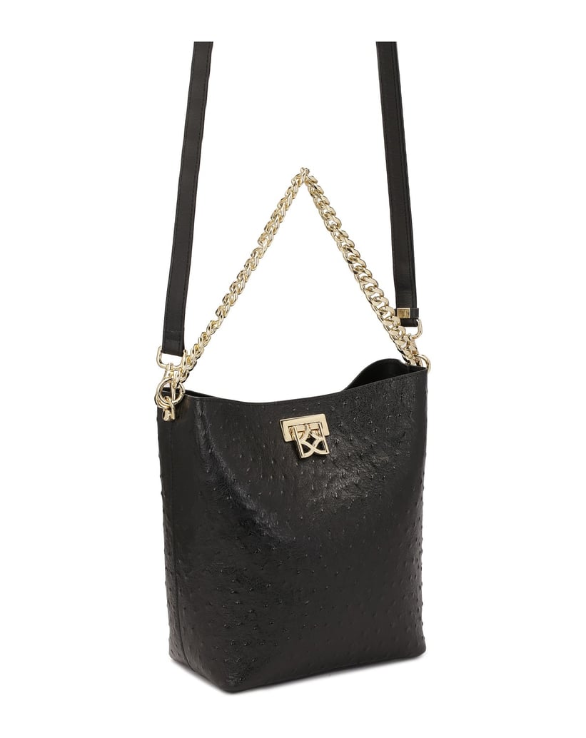 Kazar-Handtasche-aus-geprägtem-Leder-mit-Strau-schwarz