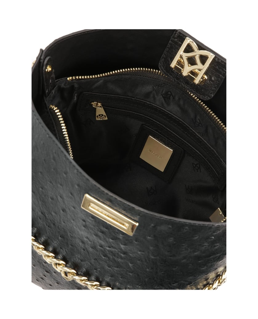 Kazar-Handtasche-aus-geprägtem-Leder-mit-Strau-schwarz