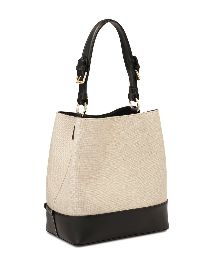 Kazar-Handbag-in-canvas-fabric-and-black-leather-béžová