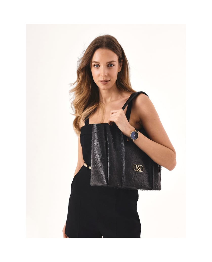 Kazar-Auffällige-Umhängetasche-mit-Straußenmus-schwarz