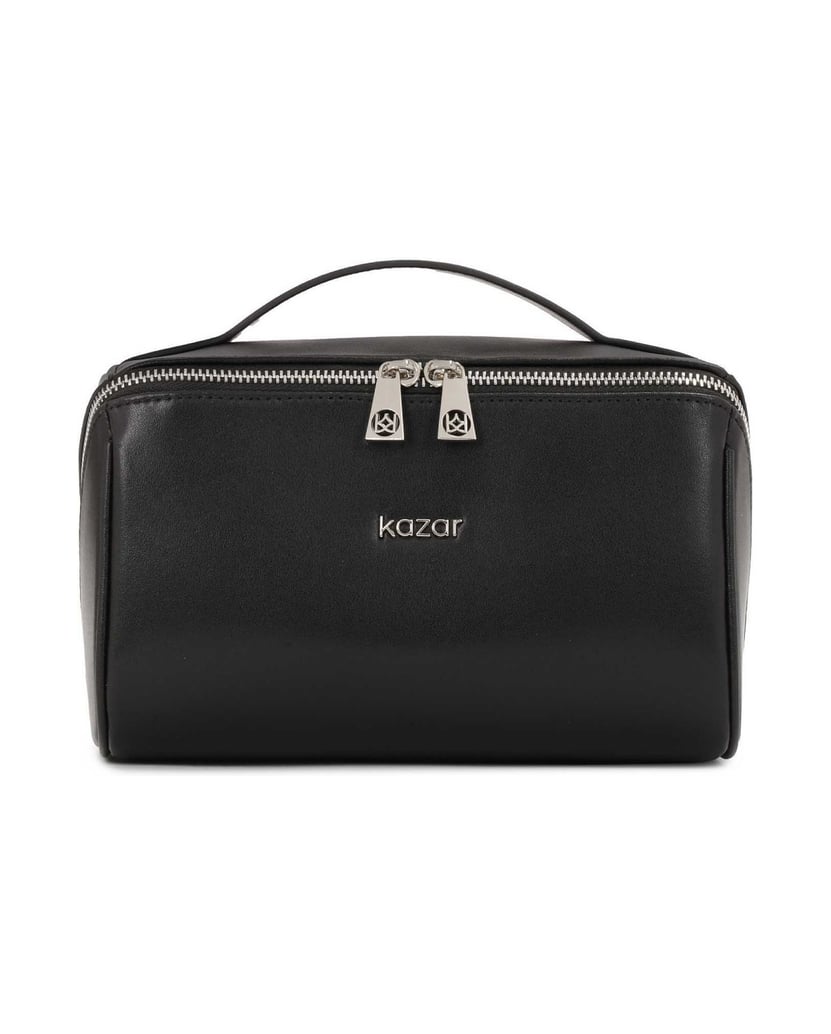 Kazar-Schwarze-Leder-Kosmetiktasche-mit-Reißve-schwarz