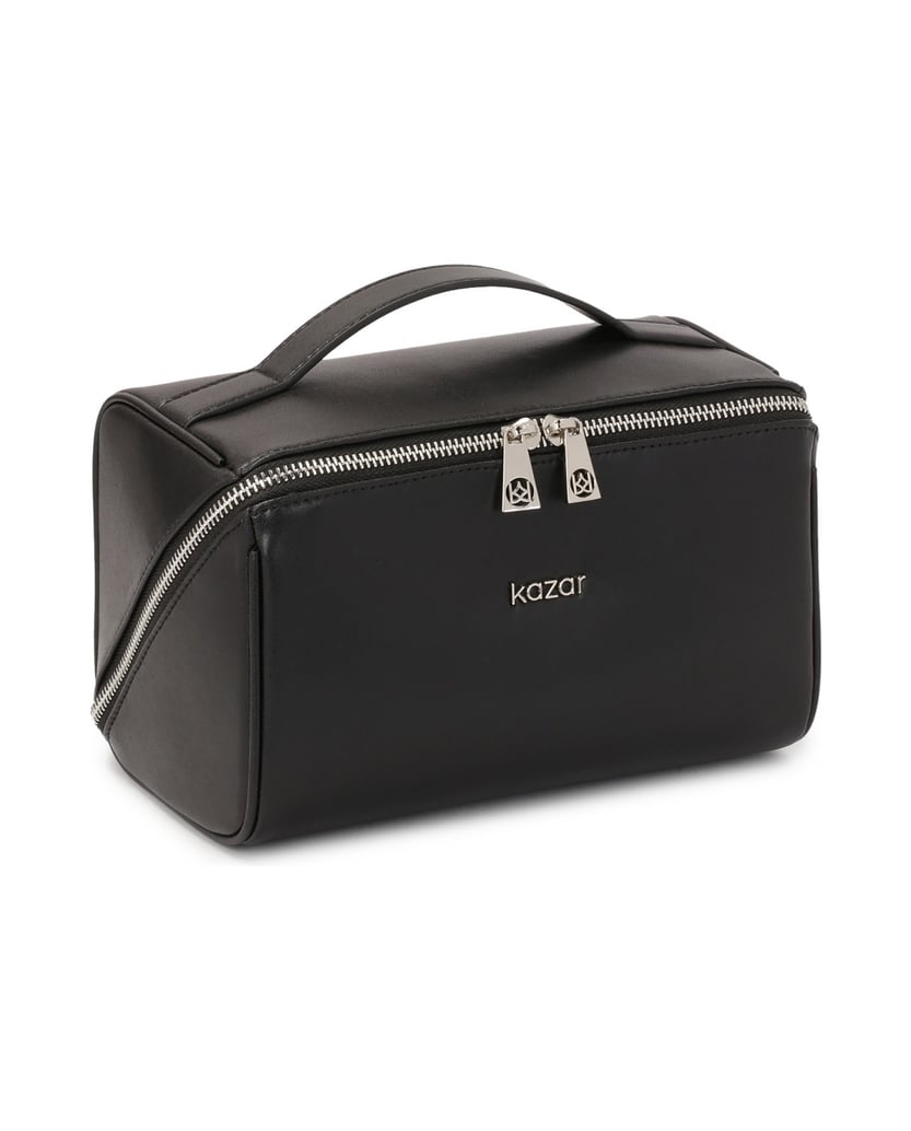 Kazar-Schwarze-Leder-Kosmetiktasche-mit-Reißve-schwarz