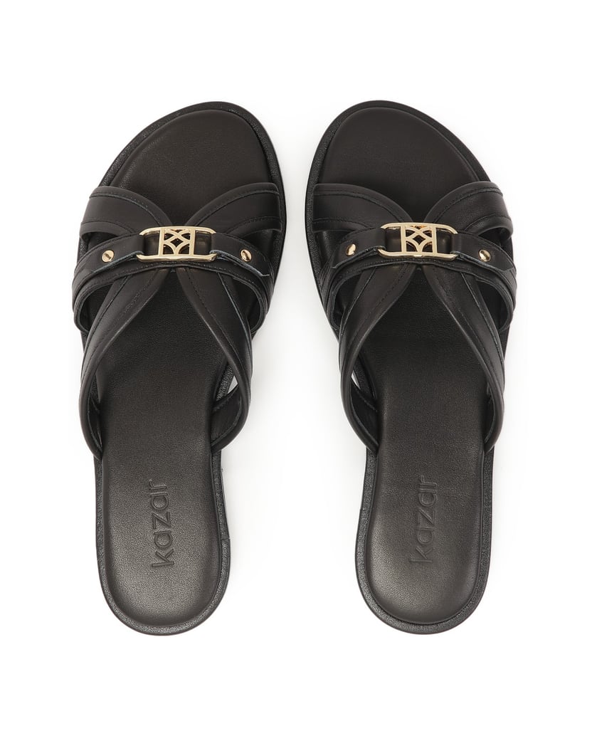 Kazar-Leder-Slides-auf-flacher-Sohle-mit-KAZAR-schwarz