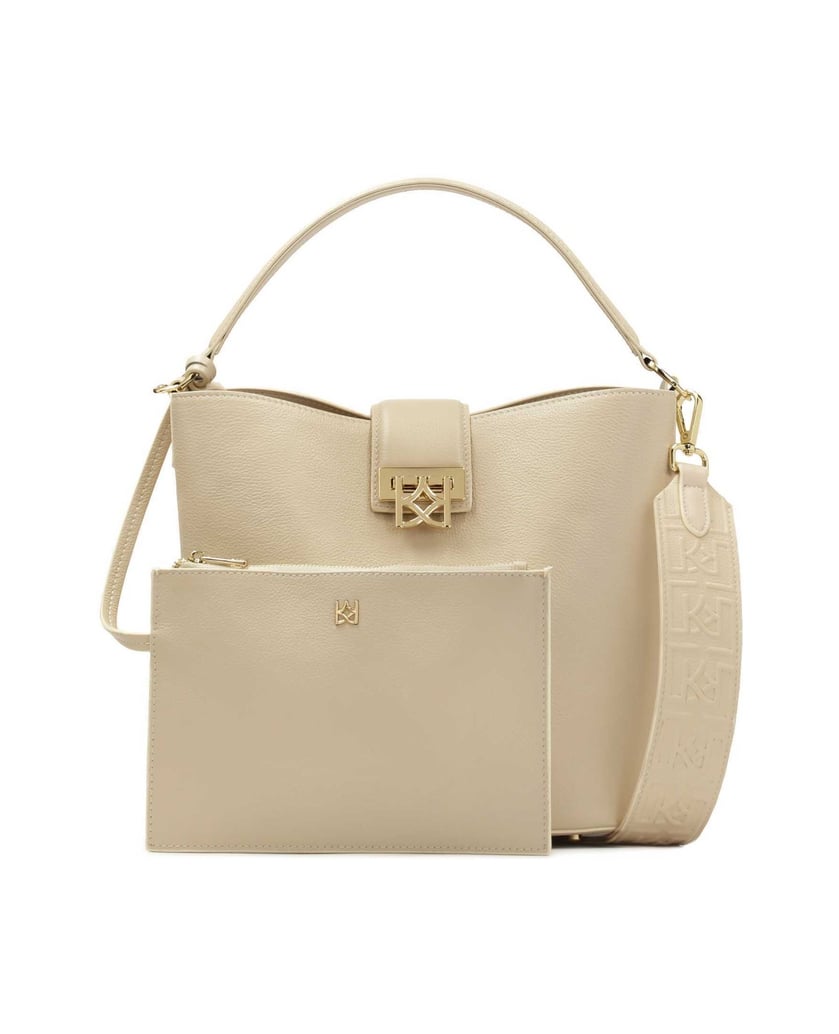 Kazar-Cream-handbag-with-quilted-bottom-and-two-straps-bílá