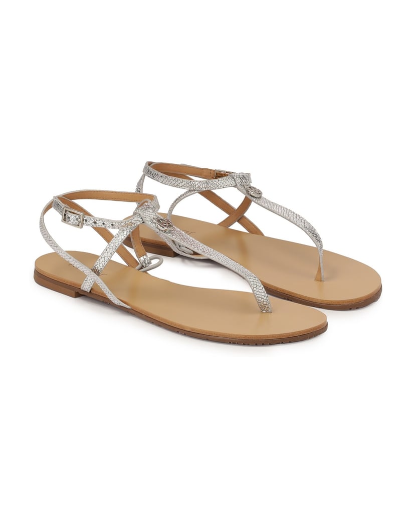 Kazar-Silver-embossed-leather-flat-sandals-strieborná
