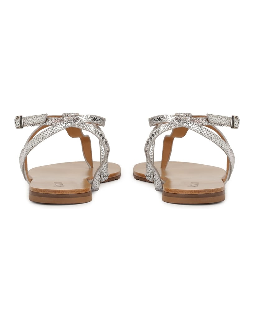 Kazar-Silver-embossed-leather-flat-sandals-strieborná