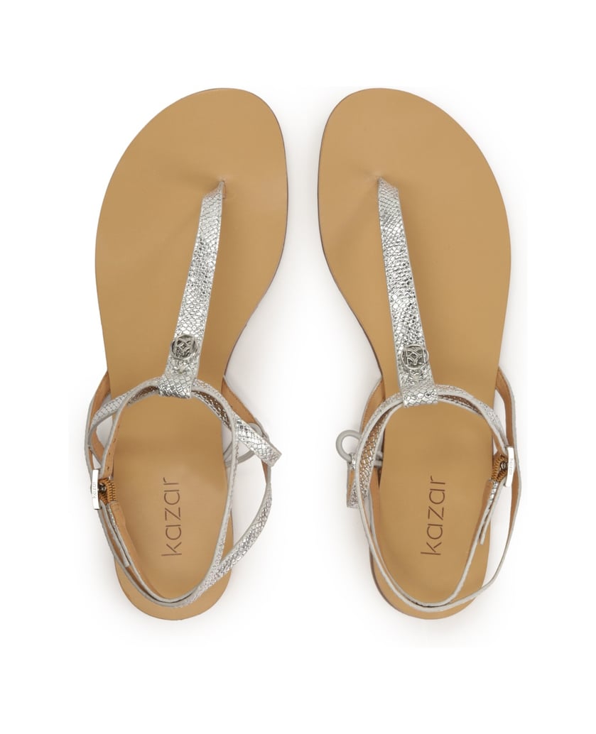 Kazar-Silver-embossed-leather-flat-sandals-strieborná