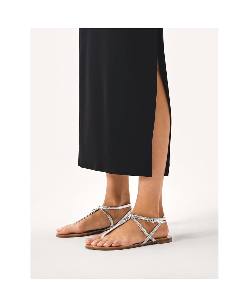 Kazar-Silver-embossed-leather-flat-sandals-strieborná