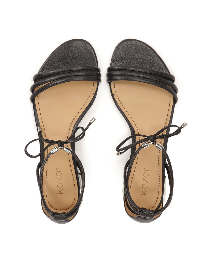 Kazar-Black-flat-sole-sandals-with-silver-heel-černá